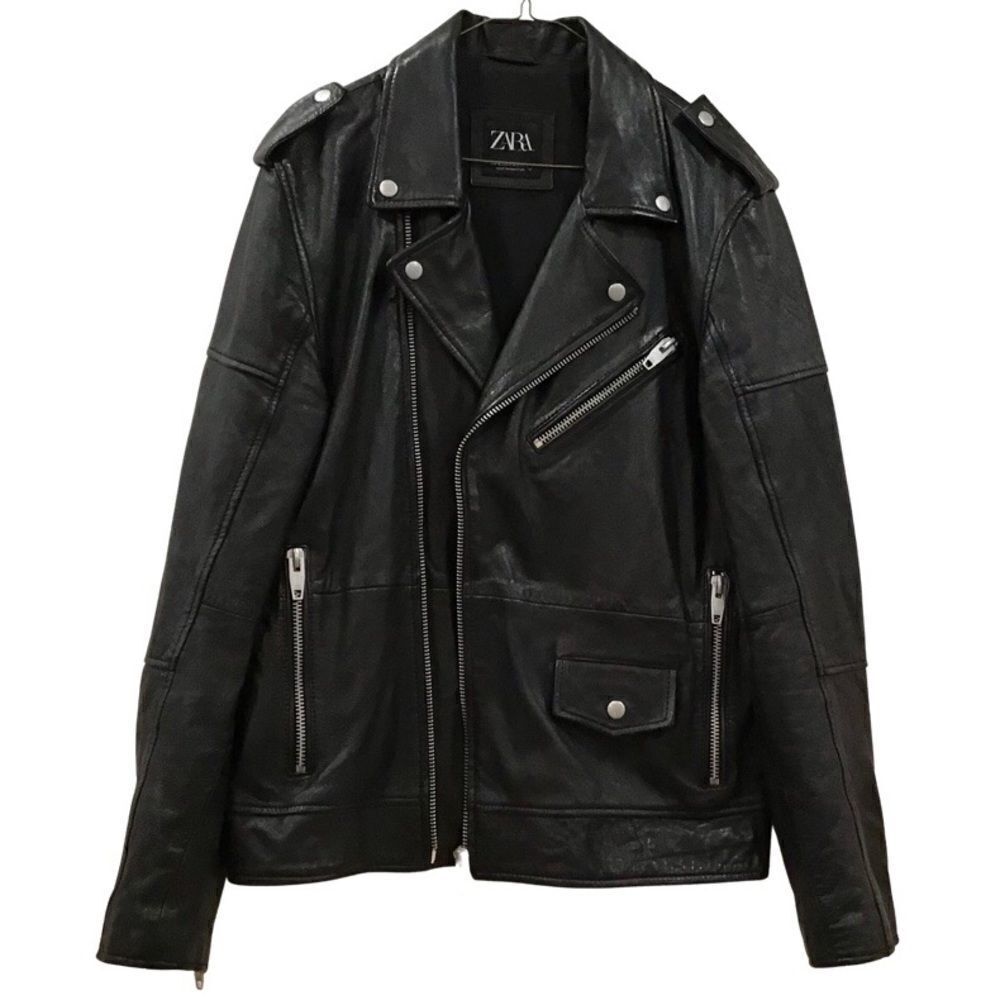 Moto Jacket, Black Leather, Zara, Size Medium